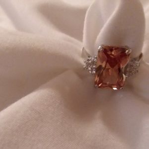 Peach zirconia and silver ring